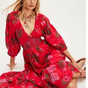 Free People Red and Pink Maxi Dress